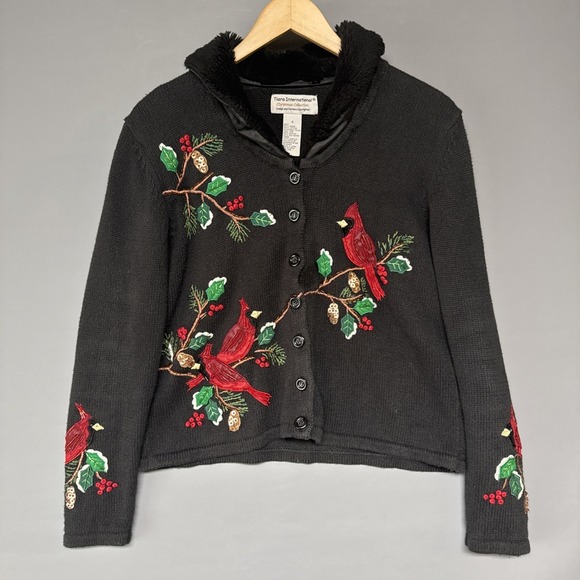 Tiara International Sweaters - Tiara International Women S Christmas Cardigan Sweater Cardinals Holly Ramie‎
